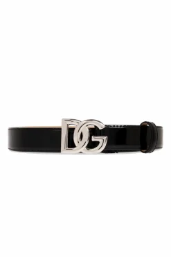 Dolce & Gabbana CZARNY Lakierowany pasek z logo