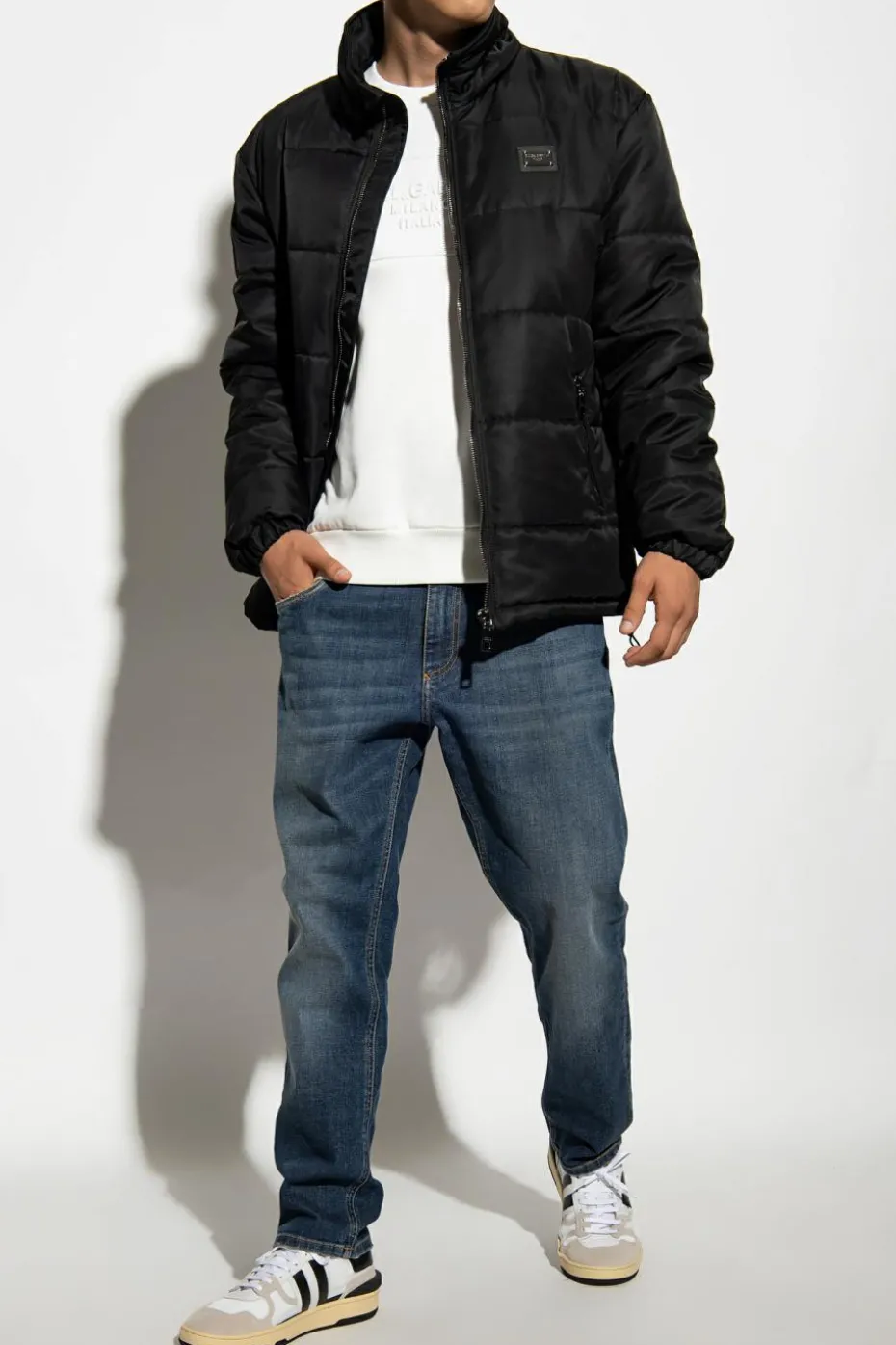 Dolce & Gabbana CZARNY Pikowana kurtka z logo