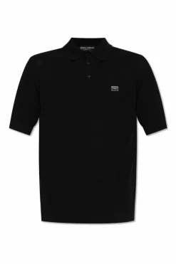 Dolce & Gabbana CZARNY Polo z aplikacją z wygrawerowanym logo
