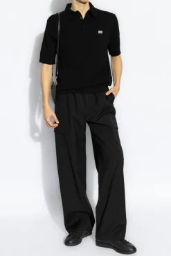 Dolce & Gabbana CZARNY Polo z aplikacją z wygrawerowanym logo