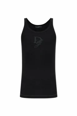 Dolce & Gabbana CZARNY Prążkowany t-shirt bez rękawów
