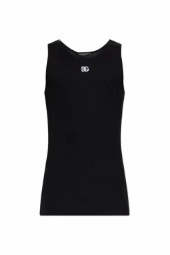 Dolce & Gabbana CZARNY Prążkowany t-shirt bez rękawów