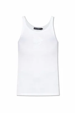 Dolce & Gabbana CZARNY Prążkowany t-shirt bez rękawów