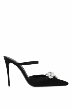 Dolce & Gabbana CZARNY Satynowe klapki na obcasie