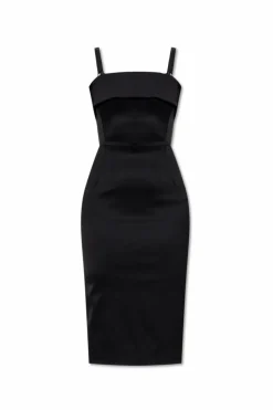 Dolce & Gabbana CZARNY Satynowa sukienka na ramiączkach