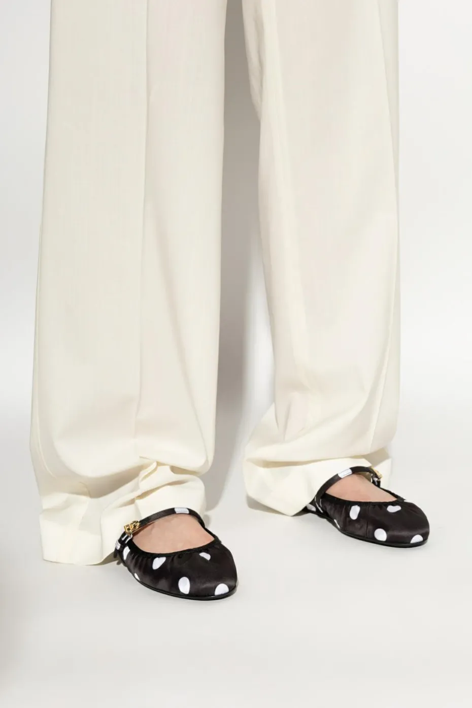 Dolce & Gabbana CZARNY Satynowe baleriny ze wzorem w grochy