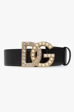 Dolce & Gabbana CZARNY Skórzany pasek z logo