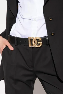 Dolce & Gabbana CZARNY Skórzany pasek z logo