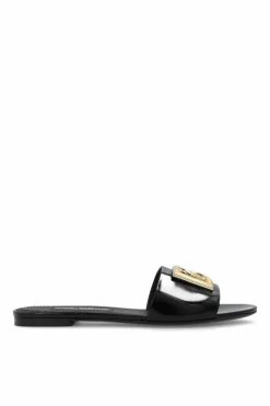 Dolce & Gabbana CZARNY Skórzane klapki z logo