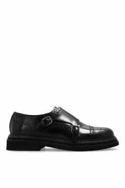 Dolce & Gabbana CZARNY Skórzane buty z dekoracyjną perforacją