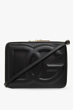 Dolce & Gabbana CZARNY Skórzana torba na ramię z logo