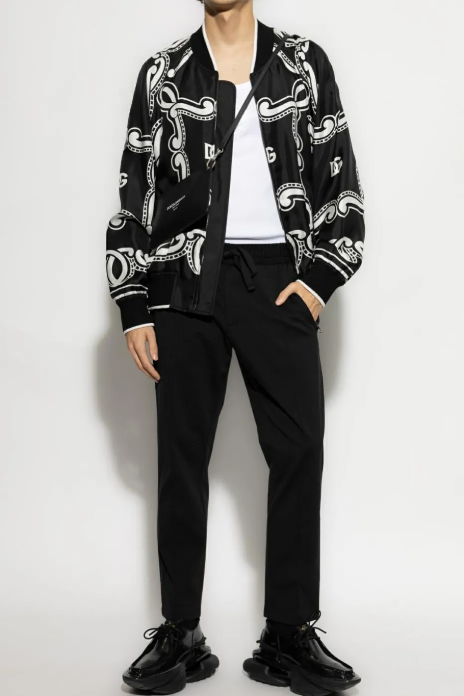 Dolce & Gabbana CZARNY Spodnie z przeszyciem na nogawkach
