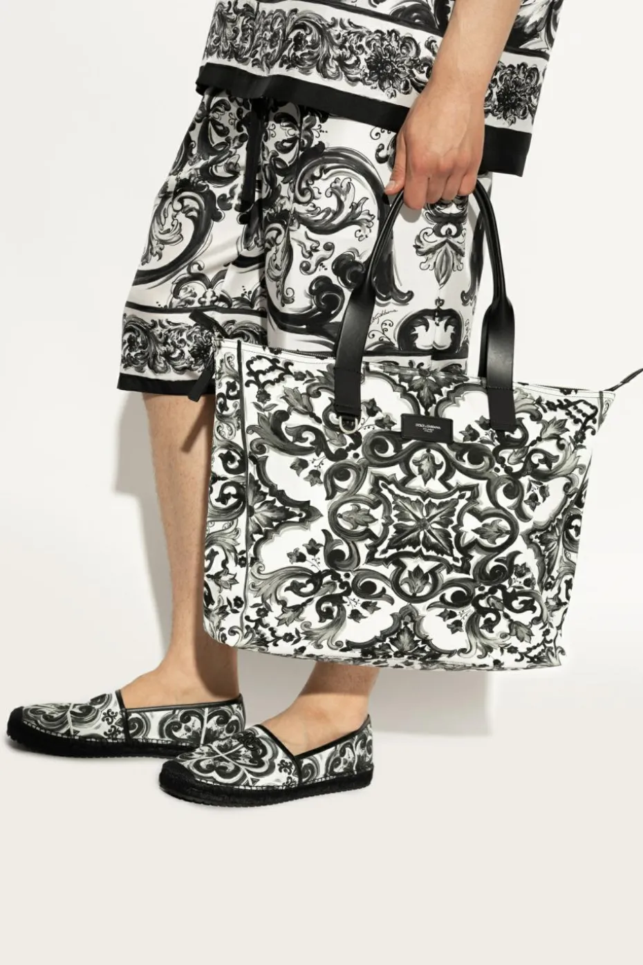 Dolce & Gabbana CZARNY Torba typu ‘shopper’ z nadrukiem `Majolica`