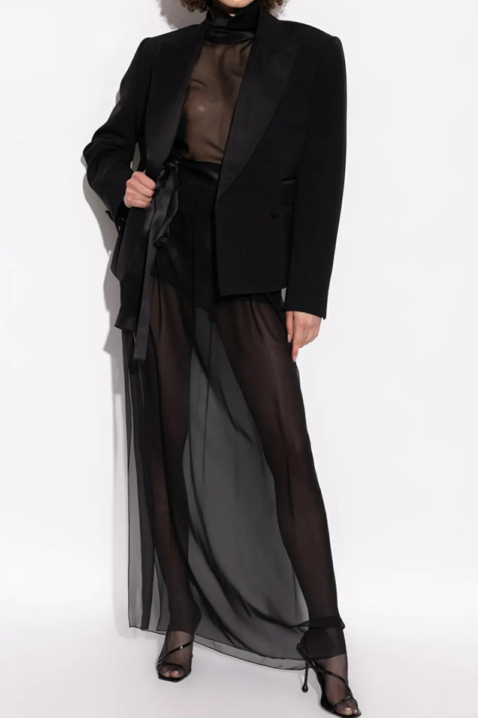 Dolce & Gabbana CZARNY Transparentny top ze stójką