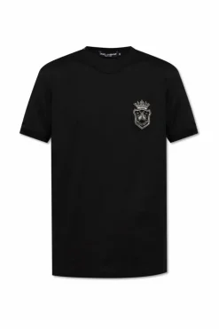 Dolce & Gabbana CZARNY T-shirt z aplikacją