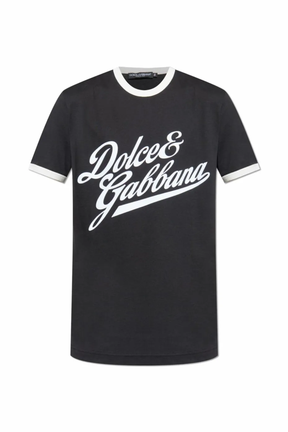 Dolce & Gabbana CZARNY T-shirt z logo o aksamitnym wykończeniu