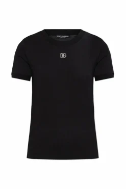 Dolce & Gabbana CZARNY T-shirt z połyskującym logo