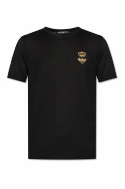 Dolce & Gabbana CZARNY T-shirt z wyszytym logo lureksową nicią