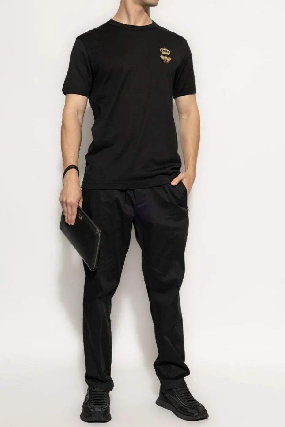 Dolce & Gabbana CZARNY T-shirt z wyszytym logo lureksową nicią