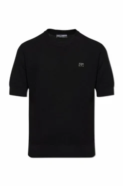 Dolce & Gabbana CZARNY T-shirt z aplikacją z logo