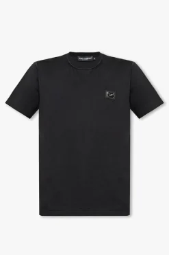 Dolce & Gabbana CZARNY T-shirt z aplikacją z logo