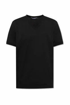 Dolce & Gabbana CZARNY T-shirt z dekoltem w serek