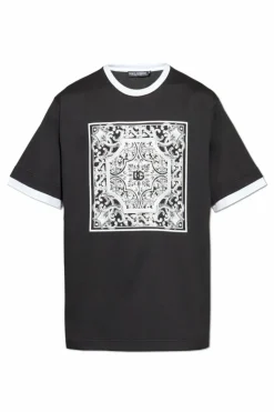 Dolce & Gabbana CZARNY T-shirt z nadrukiem `Majolica`