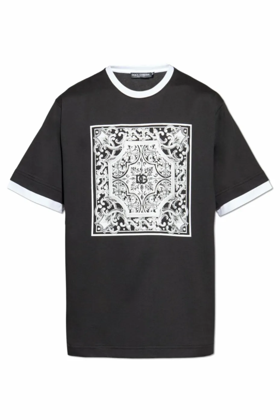 Dolce & Gabbana CZARNY T-shirt z nadrukiem `Majolica`