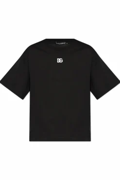 Dolce & Gabbana CZARNY T-shirt z wyszytym logo