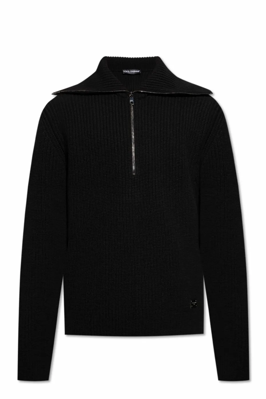 Dolce & Gabbana CZARNY Wełniany sweter z szerokim kołnierzem