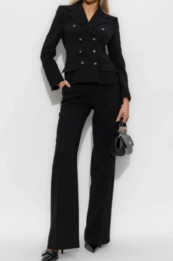 Dolce & Gabbana CZARNY Wełniane spodnie w kant