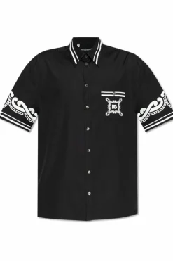 Dolce & Gabbana CZARNY Wzorzysta koszula z jedwabiu