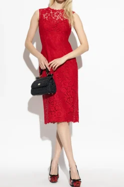Dolce & Gabbana CZERWONY Ażurowa sukienka