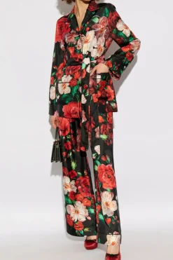 Dolce & Gabbana CZERWONY Jedwabne spodnie