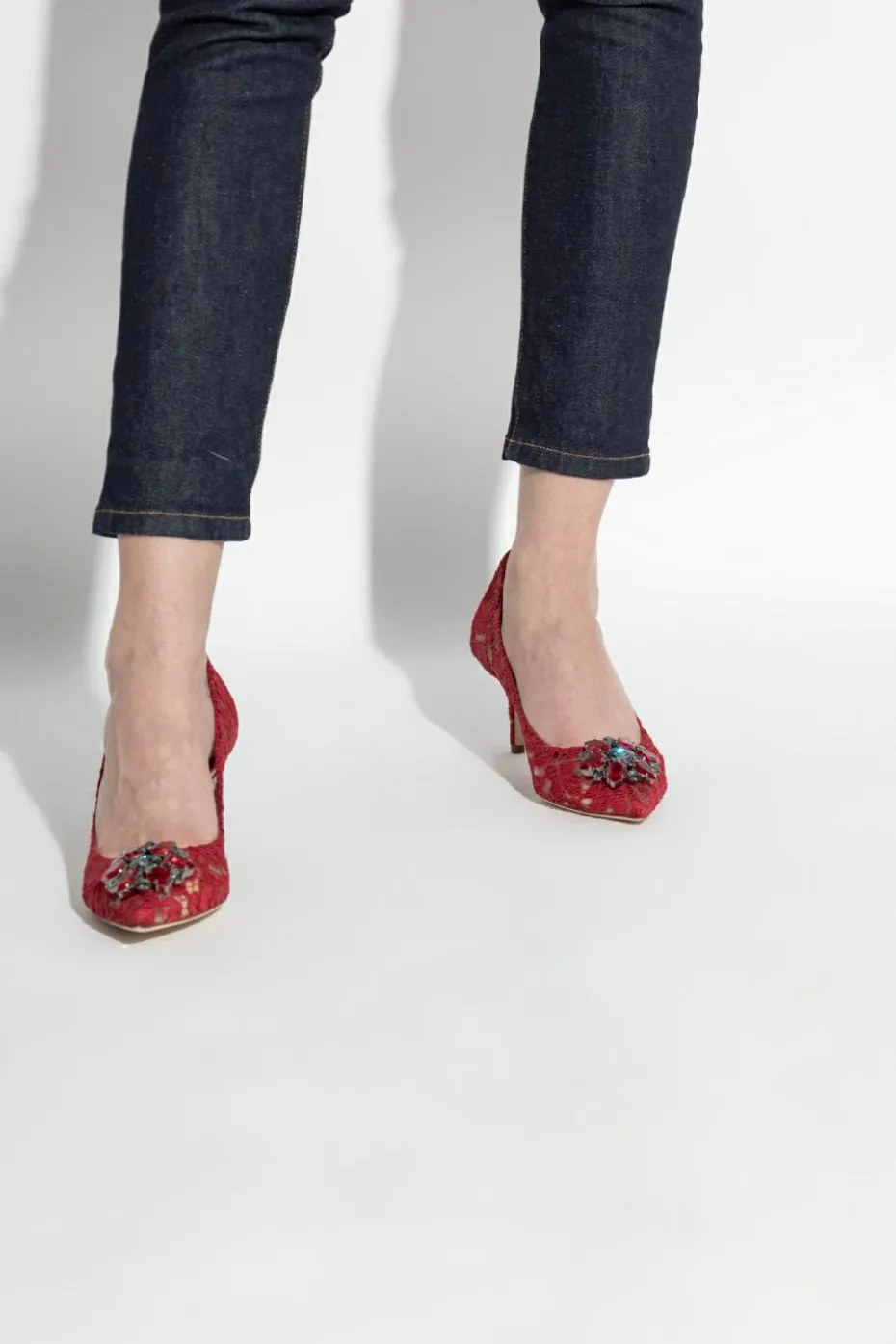 Dolce & Gabbana CZERWONY Koronkowe buty na obcasie