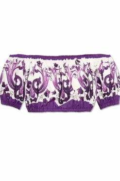 Dolce & Gabbana FIOLETOWY Krótki top z nadrukiem `Majolica`