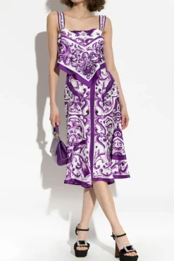Dolce & Gabbana FIOLETOWY Jedwabna sukienka