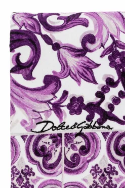 Dolce & Gabbana FIOLETOWY Ręcznik kąpielowy z nadrukiem `Majolica`