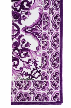 Dolce & Gabbana FIOLETOWY Ręcznik kąpielowy z nadrukiem `Majolica`