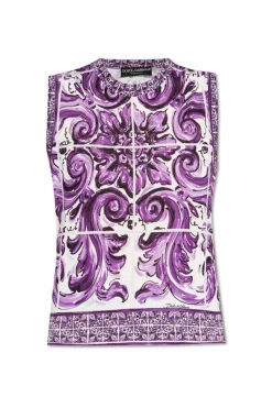 Dolce & Gabbana FIOLETOWY Top z nadrukiem `Majolica`