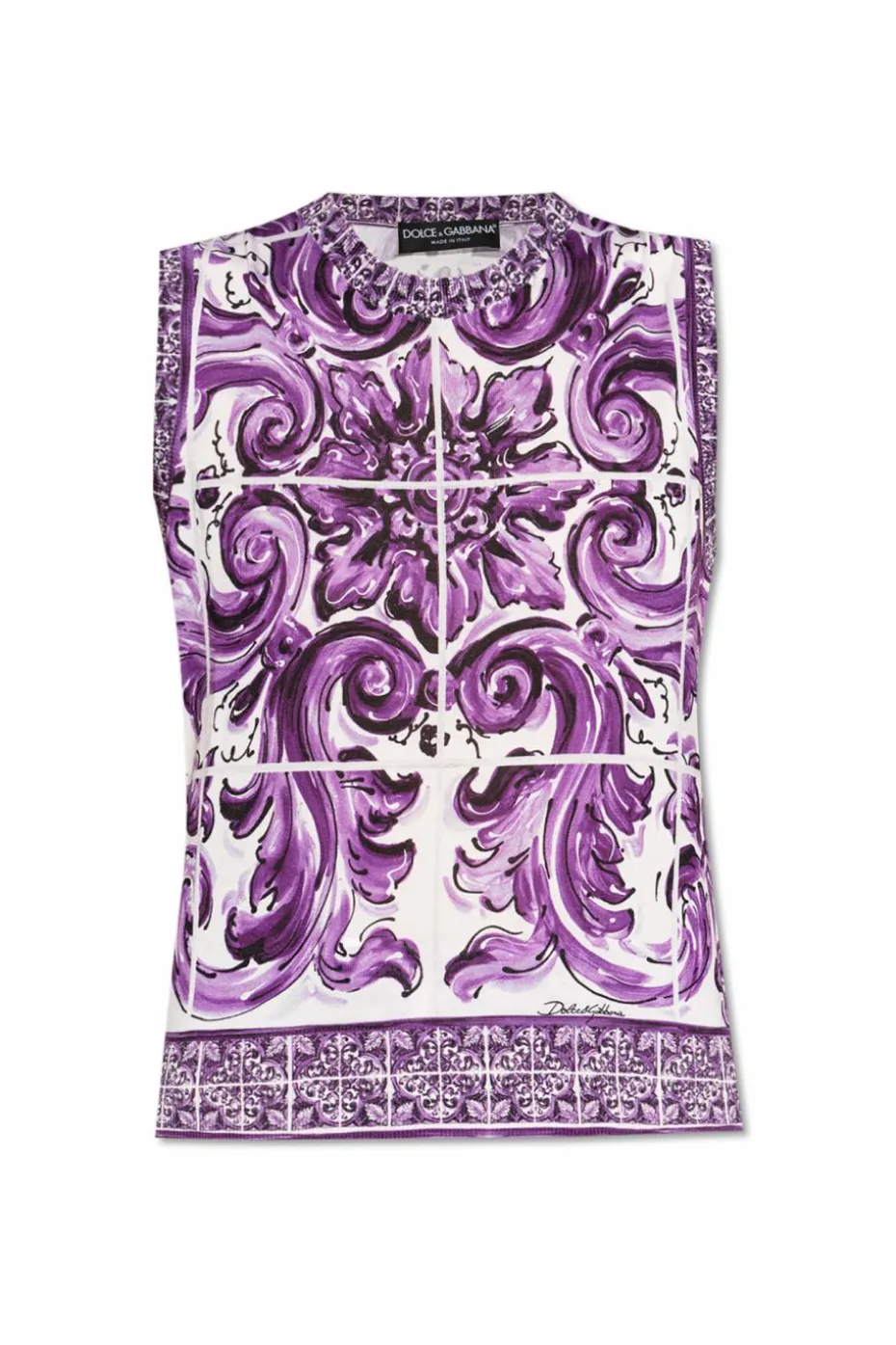 Dolce & Gabbana FIOLETOWY Top z nadrukiem `Majolica`