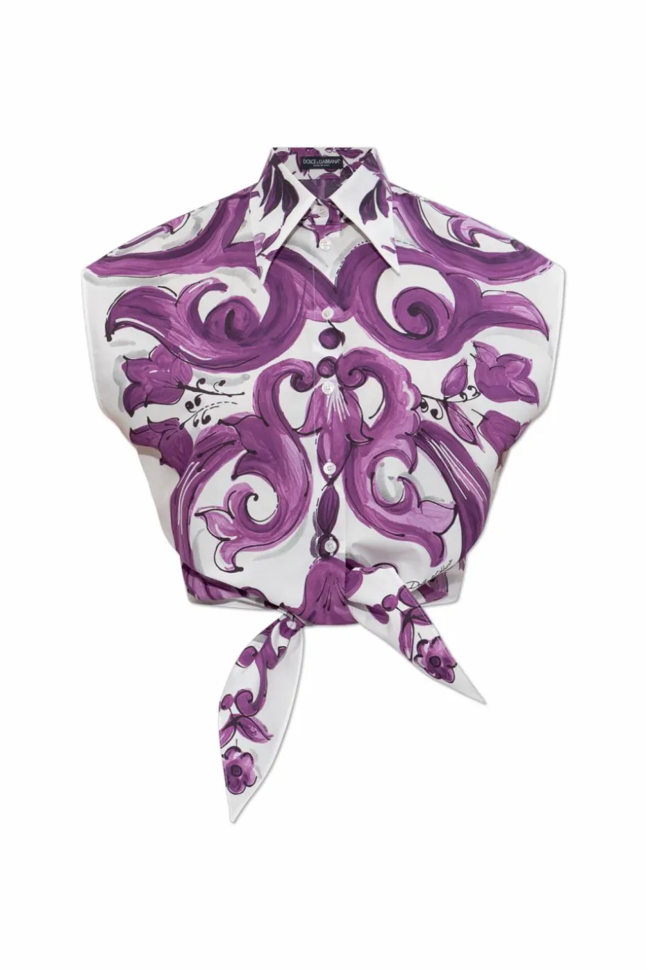 Dolce & Gabbana FIOLETOWY Top z nadrukiem `Majolica`
