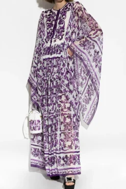 Dolce & Gabbana FIOLETOWY Jedwabna sukienka