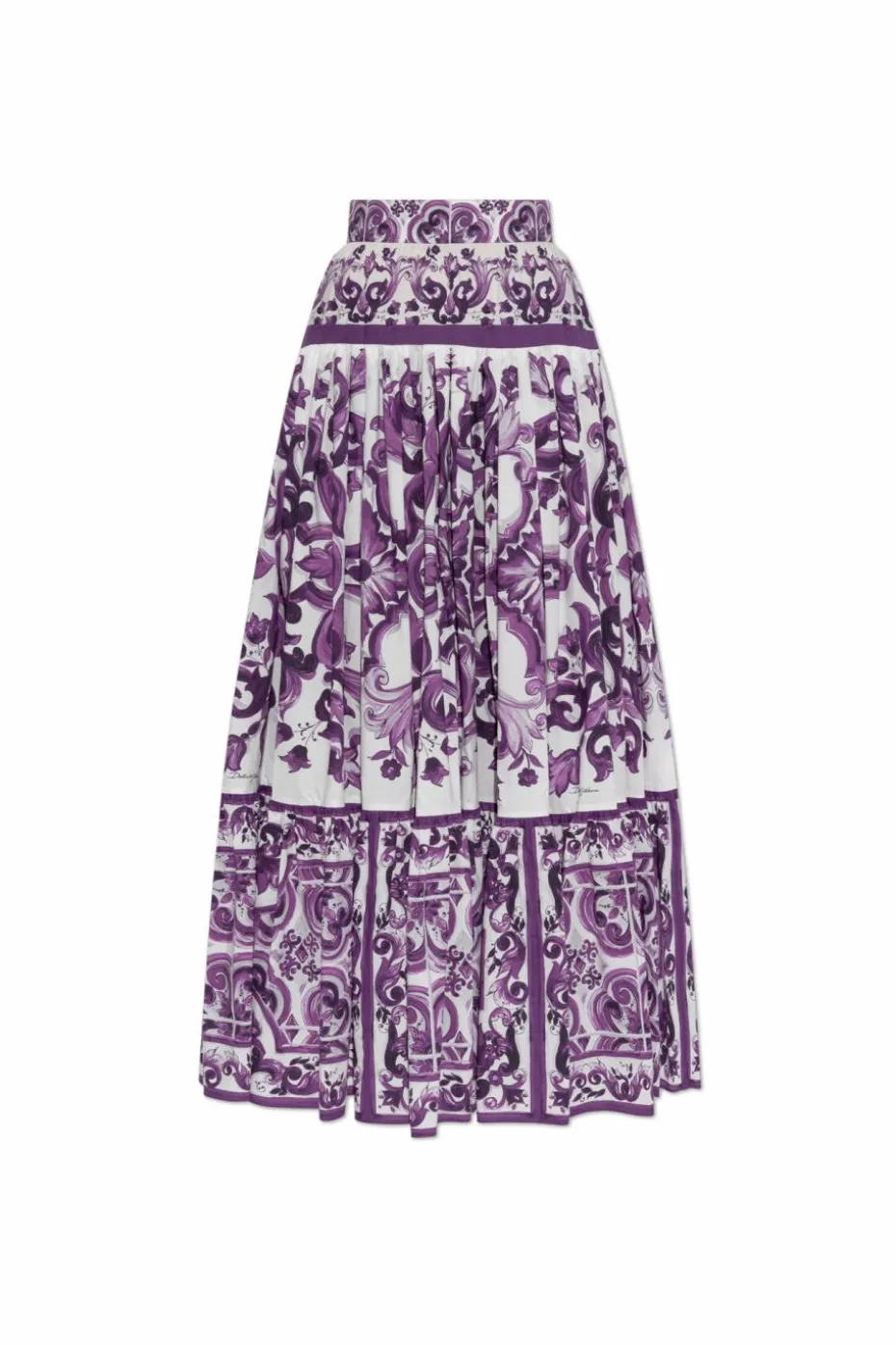 Dolce & Gabbana FIOLETOWY Bawełniana spódnica z nadrukiem `Majolica`