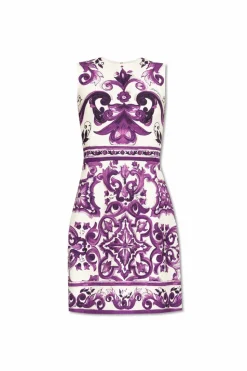 Dolce & Gabbana FIOLETOWY Sukienka z nadrukiem `Majolica`