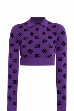 Dolce & Gabbana FIOLETOWY Krótkie polo z długimi rękawami