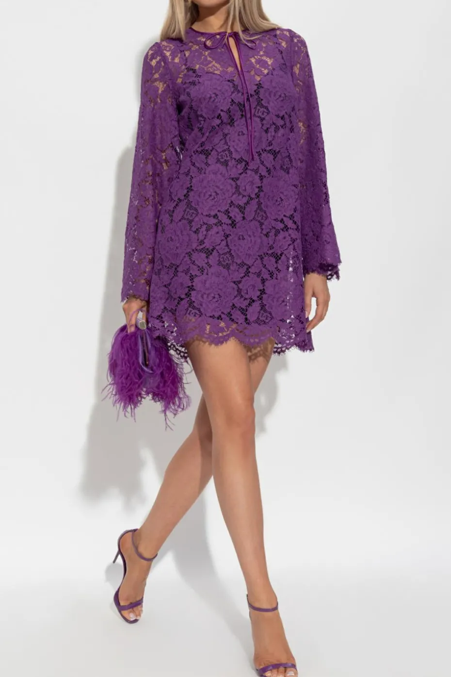 Dolce & Gabbana FIOLETOWY Koronkowa sukienka