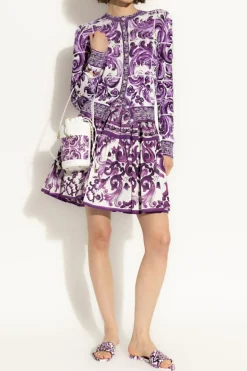 Dolce & Gabbana FIOLETOWY Spódnica z nadrukiem `Majolica`