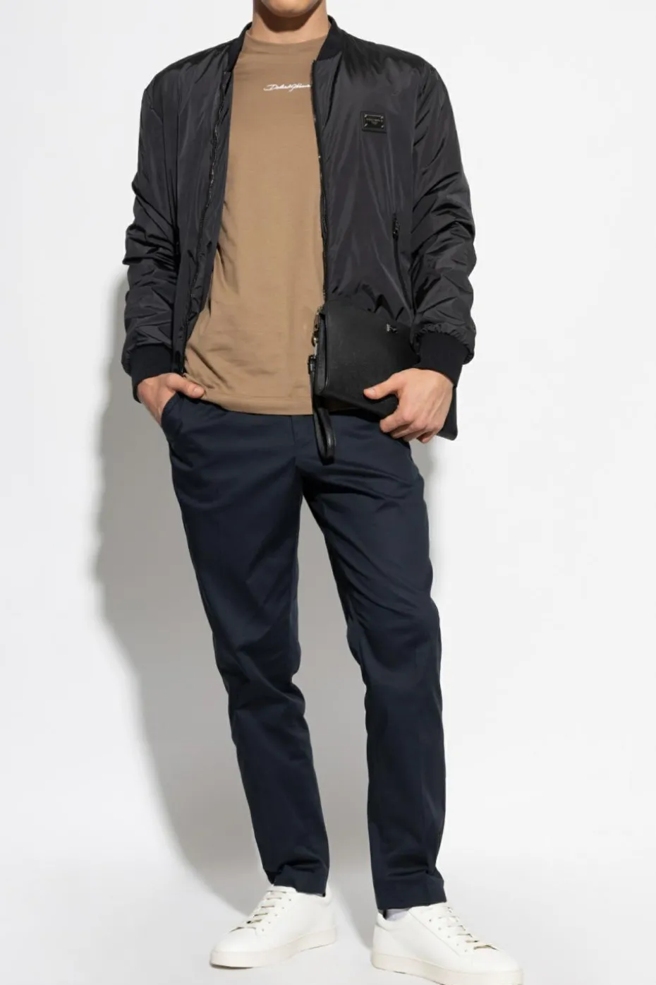 Dolce & Gabbana GRANATOWY Spodnie w kant