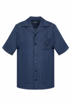 Dolce & Gabbana GRANATOWY Lniana koszula